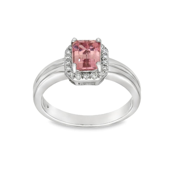 Ladies 14ct White Gold Pink Topaz & Diamond Cluster Ring
