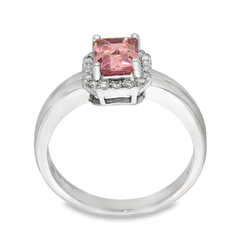 Ladies 14ct White Gold Pink Topaz & Diamond Cluster Ring