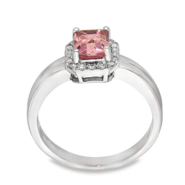 Ladies 14ct White Gold Pink Topaz & Diamond Cluster Ring