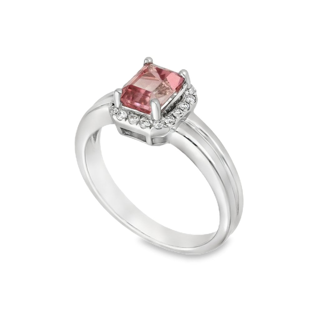 Ladies 14ct White Gold Pink Topaz & Diamond Cluster Ring