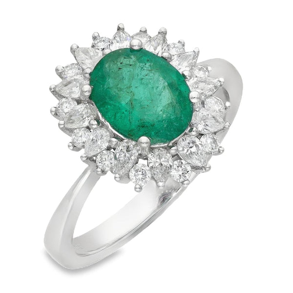 18ct White Gold Diamond & Emerald Cluster Ring