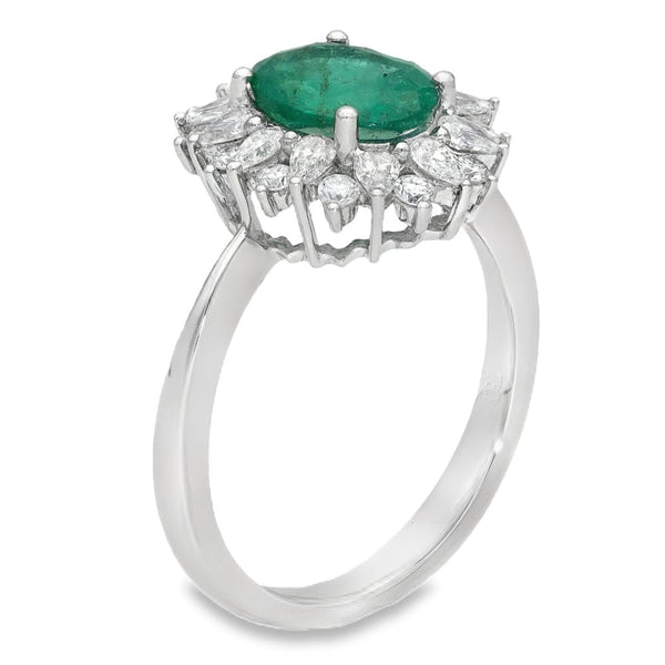 18ct White Gold Diamond & Emerald Cluster Ring
