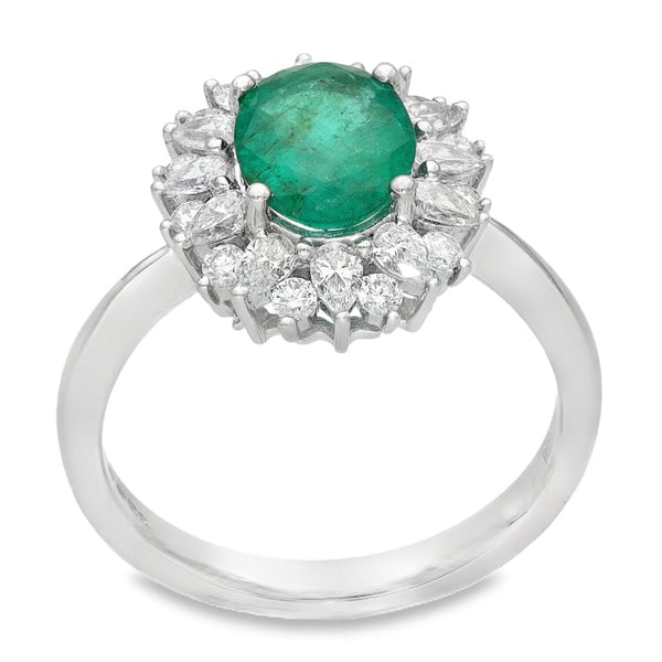 18ct White Gold Diamond & Emerald Cluster Ring
