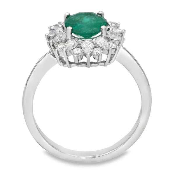 18ct White Gold Diamond & Emerald Cluster Ring