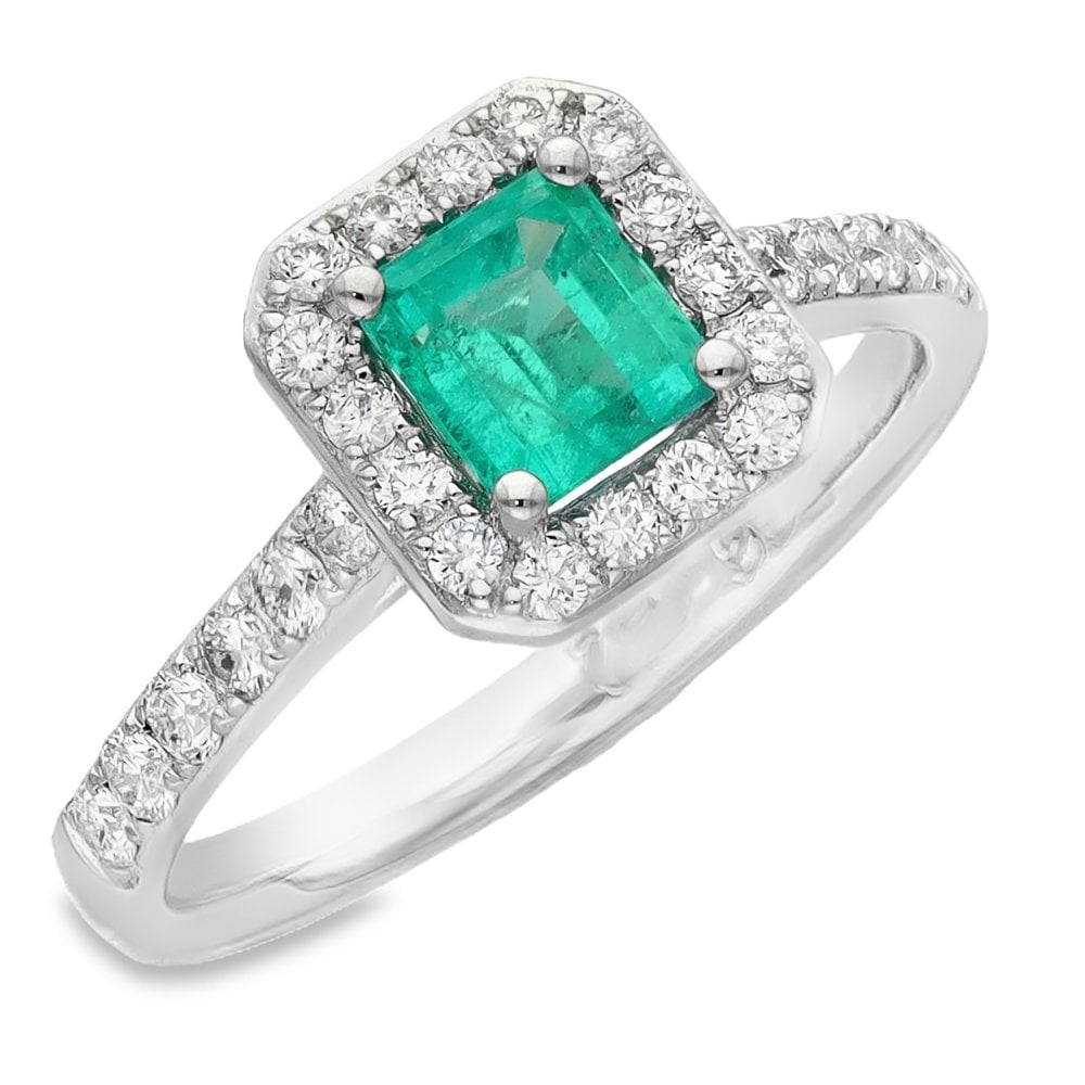 Ladies Platinum Diamond & Emerald Halo Cluster Ring - Size L