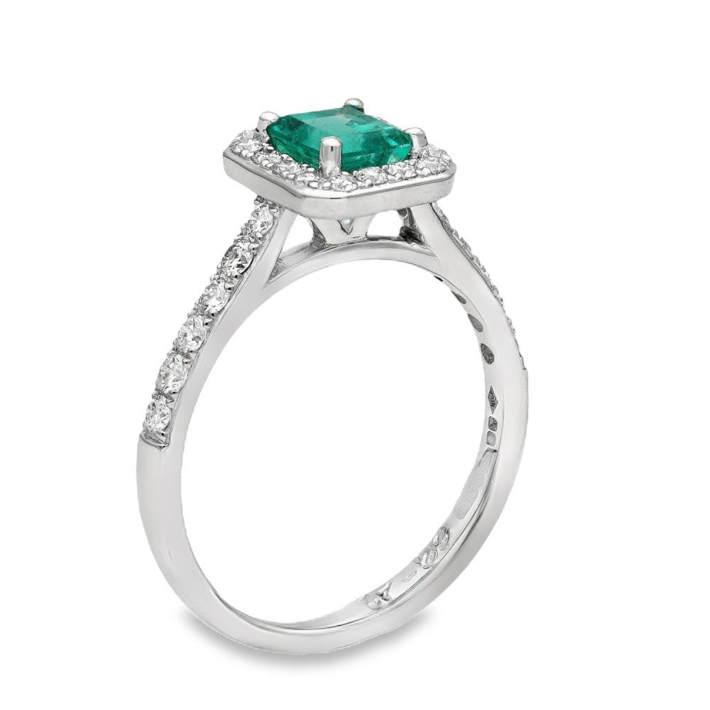 Ladies Platinum Diamond & Emerald Halo Cluster Ring - Size L