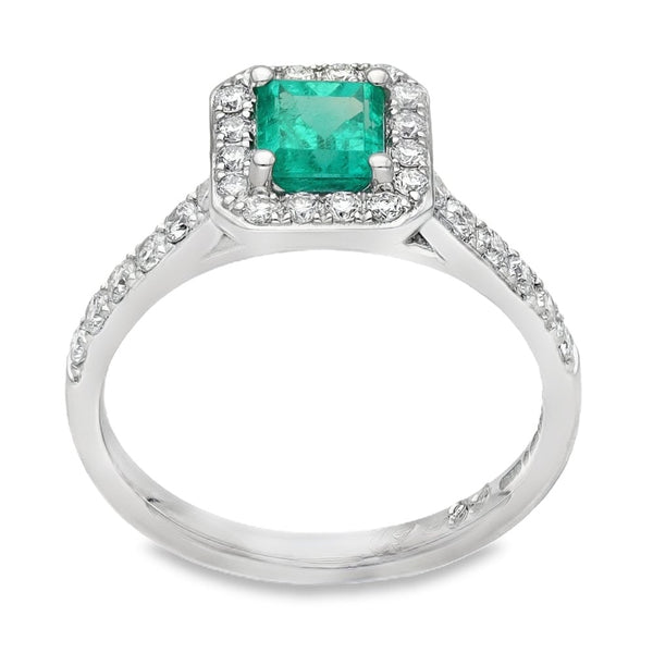 Ladies Platinum Diamond & Emerald Halo Cluster Ring - Size L