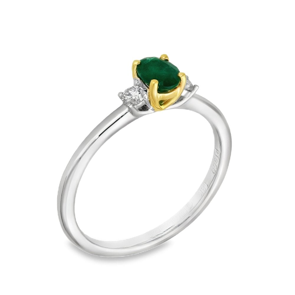 Ladies Platinum Emerald & Diamond Trilogy Ring - 0.11ct