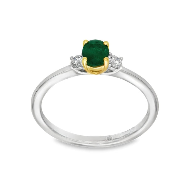 Ladies Platinum Emerald & Diamond Trilogy Ring - 0.11ct