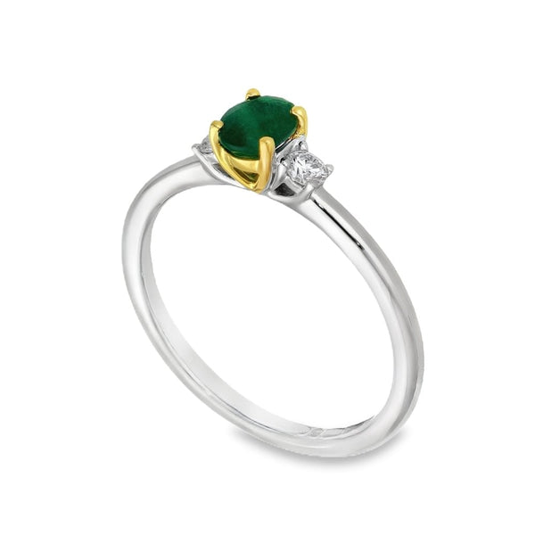 Ladies Platinum Emerald & Diamond Trilogy Ring - 0.11ct