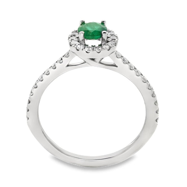 Ladies Platinum Diamond and Emerald Halo Ring - Size M