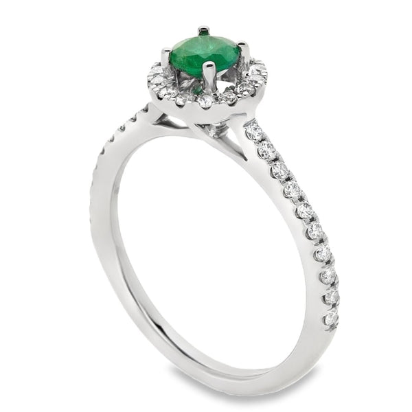 Ladies Platinum Diamond and Emerald Halo Ring - Size M