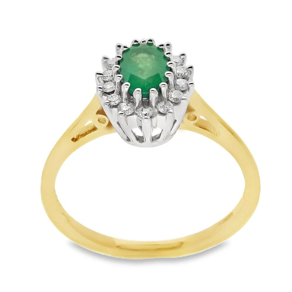 Ladies 9ct Yellow Gold Diamond & Emerald Cluster Ring - Size K