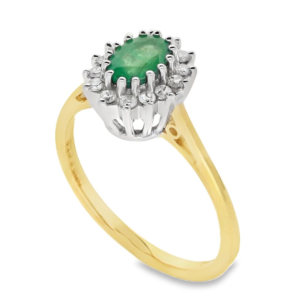 Ladies 9ct Yellow Gold Diamond & Emerald Cluster Ring - Size K