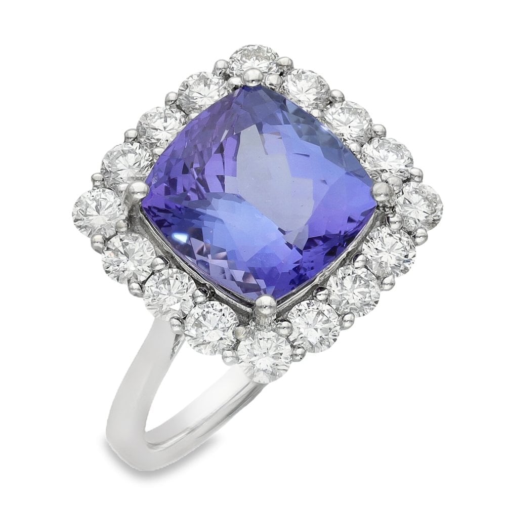 18ct White Gold Tanzanite & Diamond Ring - Size O - 1.28ct