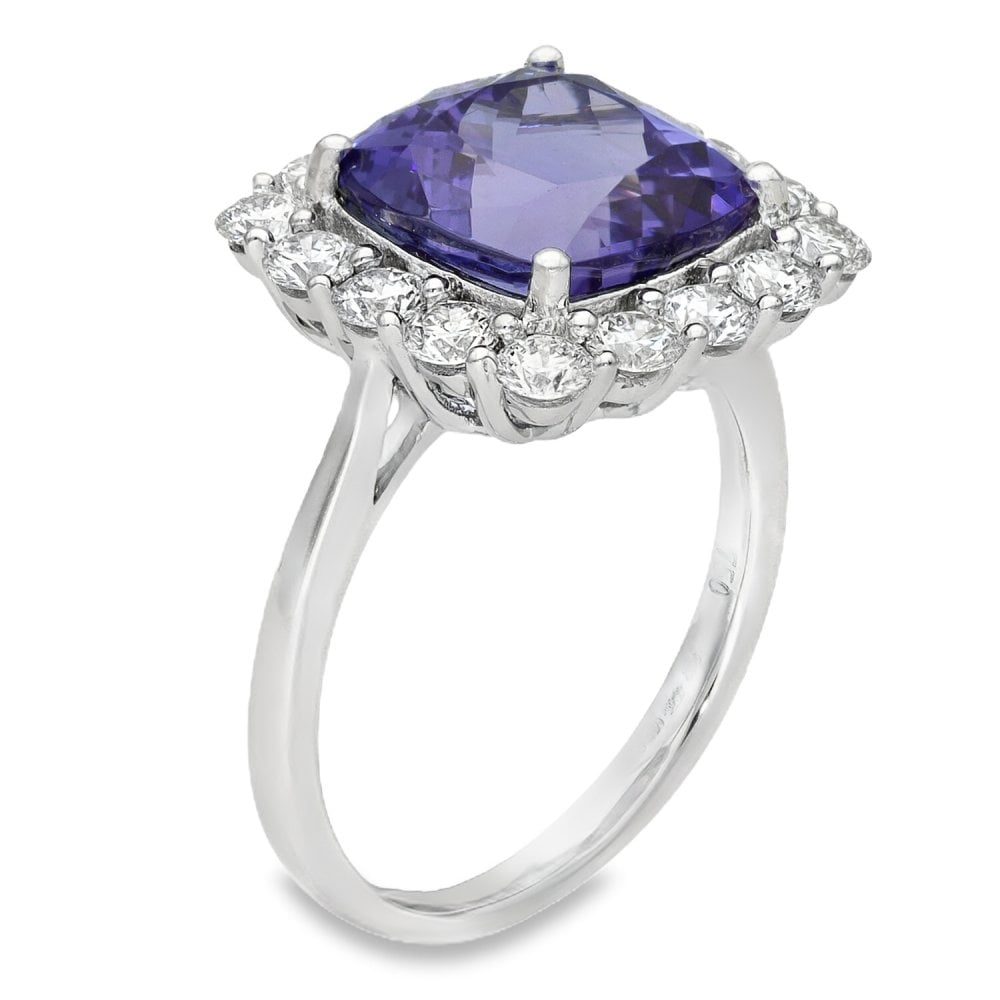 18ct White Gold Tanzanite & Diamond Ring - Size O - 1.28ct