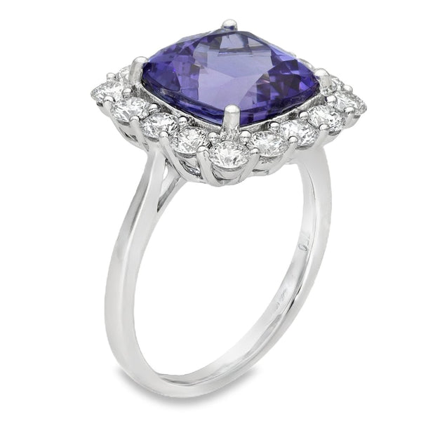 18ct White Gold Tanzanite & Diamond Ring - Size O - 1.28ct