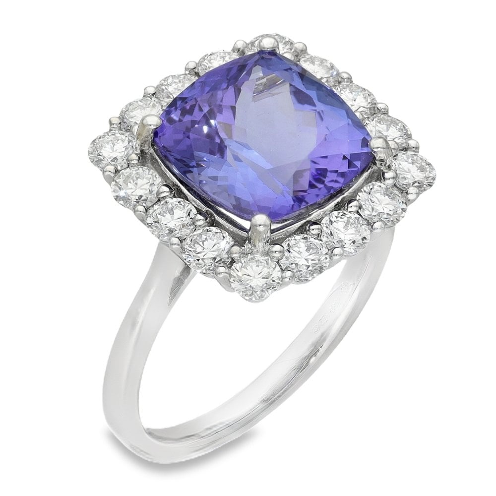 18ct White Gold Tanzanite & Diamond Ring - Size O - 1.28ct