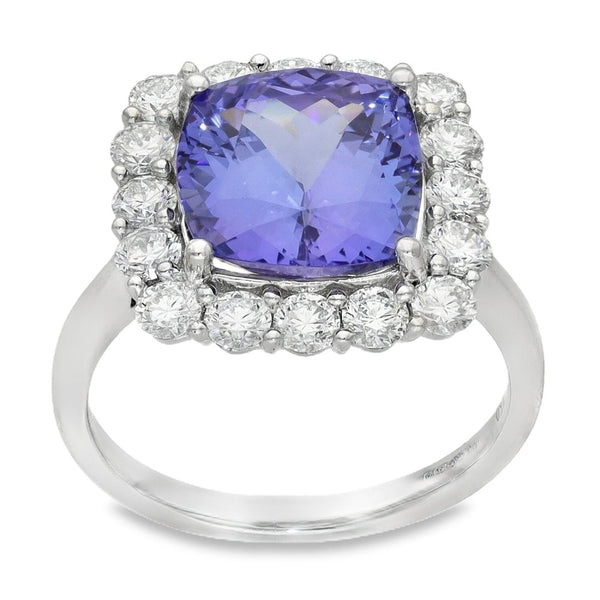 18ct White Gold Tanzanite & Diamond Ring - Size O - 1.28ct