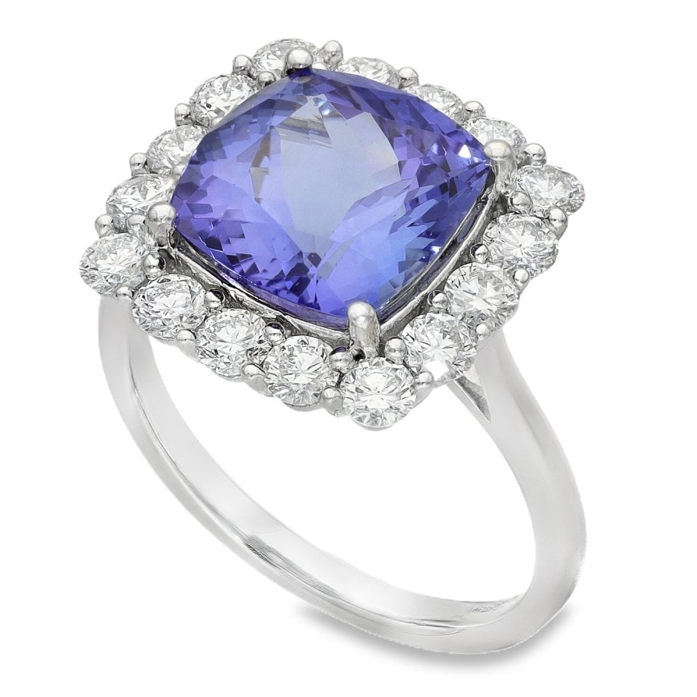 18ct White Gold Tanzanite & Diamond Ring - Size O - 1.28ct