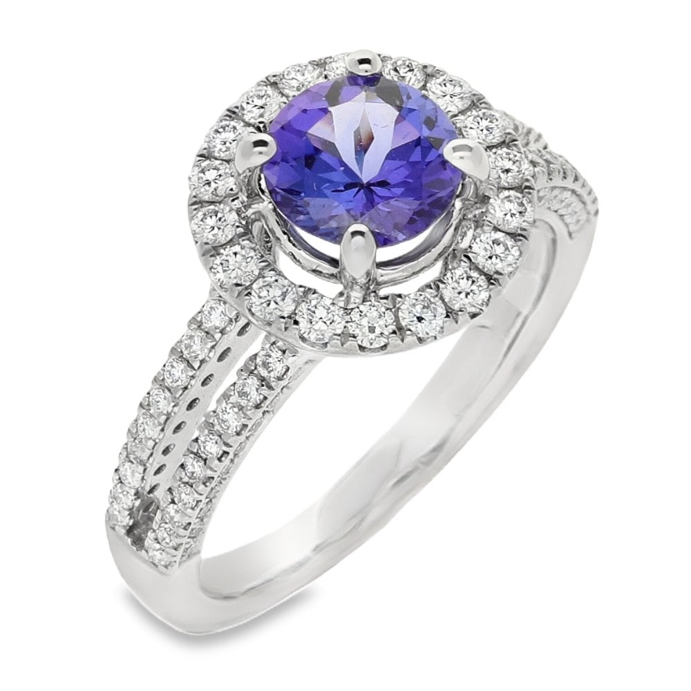 18ct White Gold Tanzanite & Diamond Split Cluster - 0.53ct