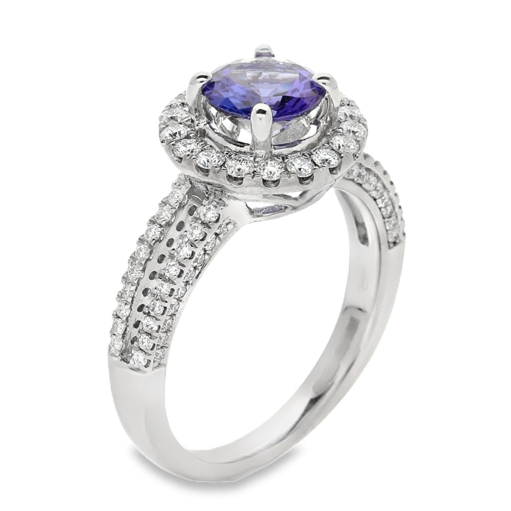 18ct White Gold Tanzanite & Diamond Split Cluster - 0.53ct