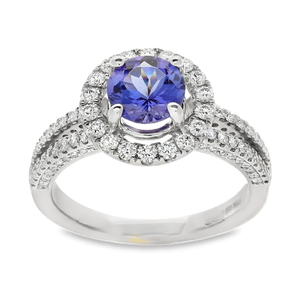 18ct White Gold Tanzanite & Diamond Split Cluster - 0.53ct