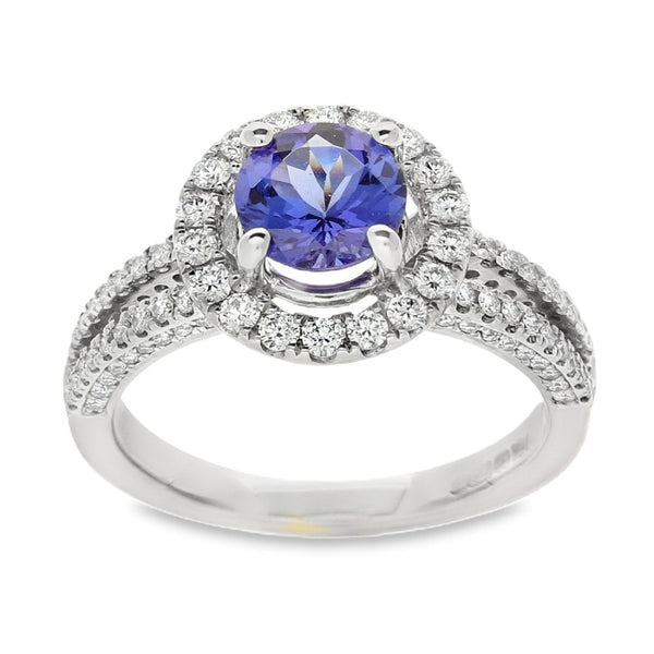 18ct White Gold Tanzanite & Diamond Split Cluster - 0.53ct