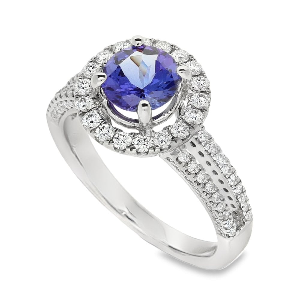 18ct White Gold Tanzanite & Diamond Split Cluster - 0.53ct
