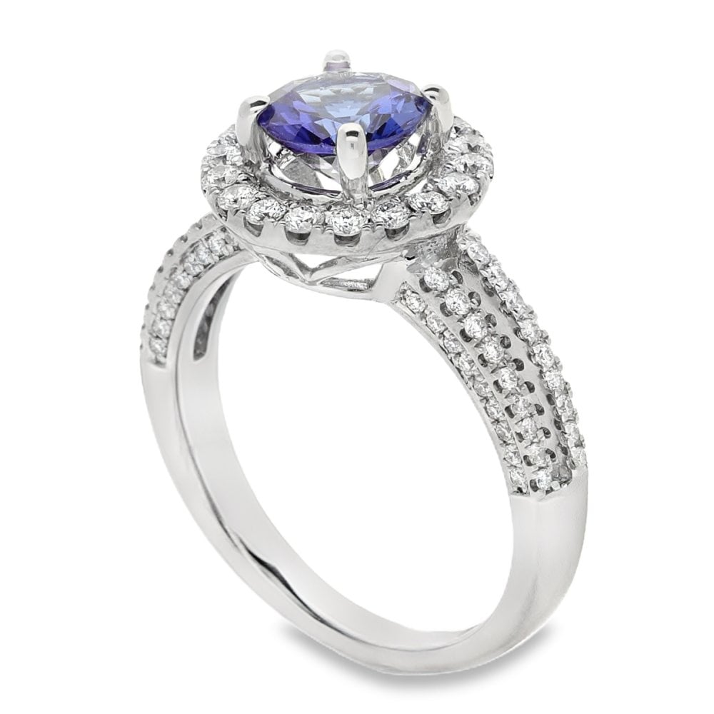 18ct White Gold Tanzanite & Diamond Split Cluster - 0.53ct