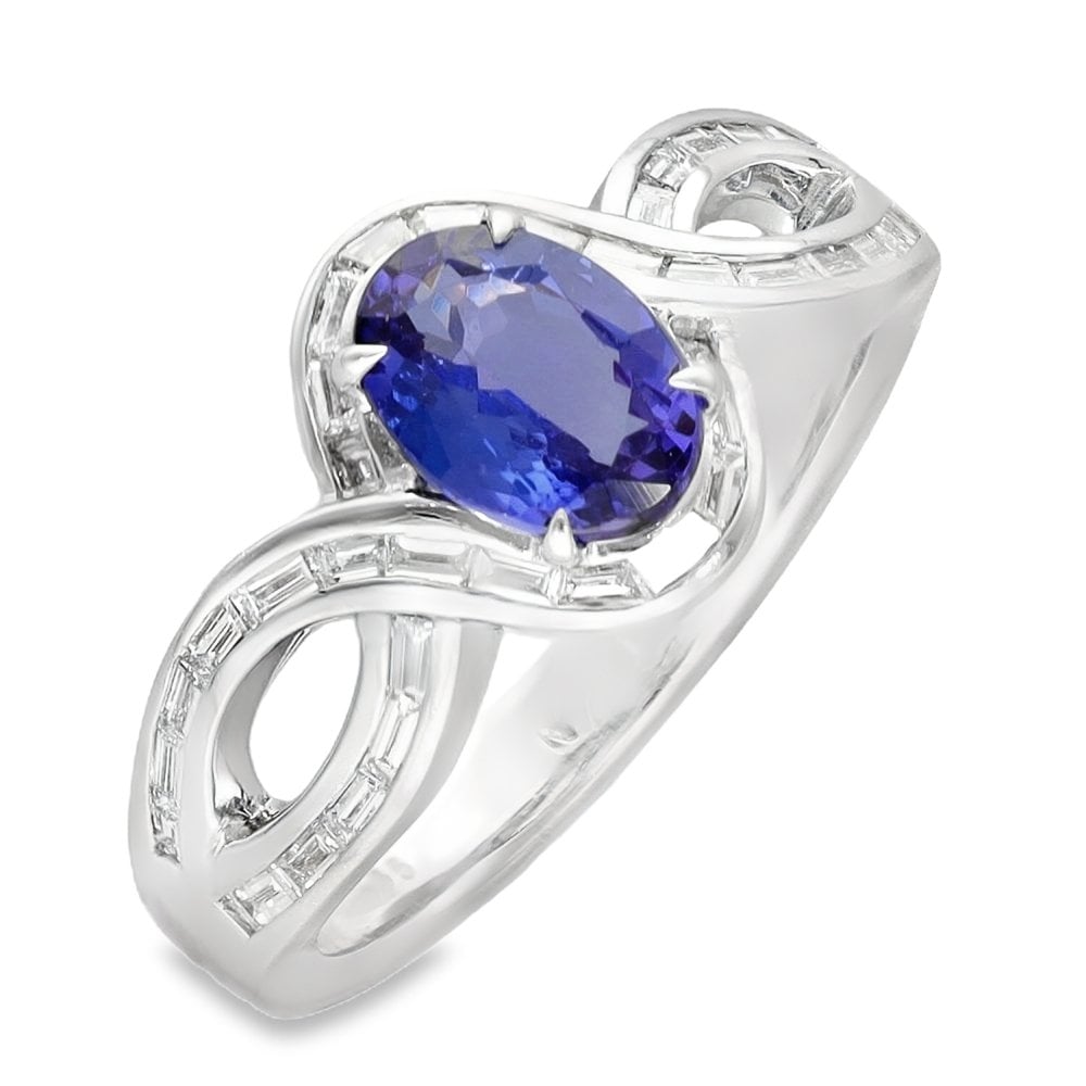 18ct White Gold Blue Tanzanite & Diamond Ring
