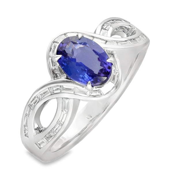 18ct White Gold Blue Tanzanite & Diamond Ring