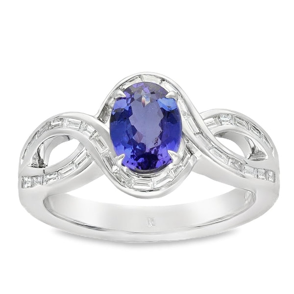 18ct White Gold Blue Tanzanite & Diamond Ring