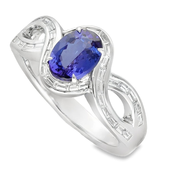 18ct White Gold Blue Tanzanite & Diamond Ring