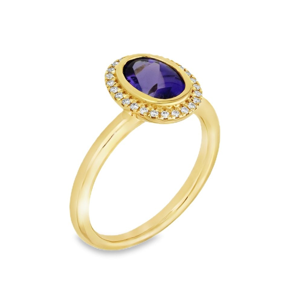 18ct Yellow Gold Oval Cabochon Tanzanite & Diamond Ring
