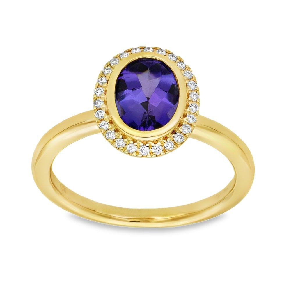 18ct Yellow Gold Oval Cabochon Tanzanite & Diamond Ring