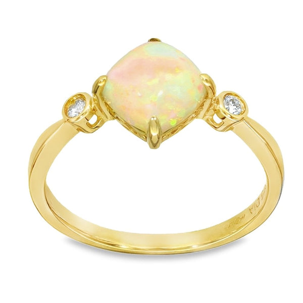 9ct Yellow Gold Opal & Diamond Ring - Size N