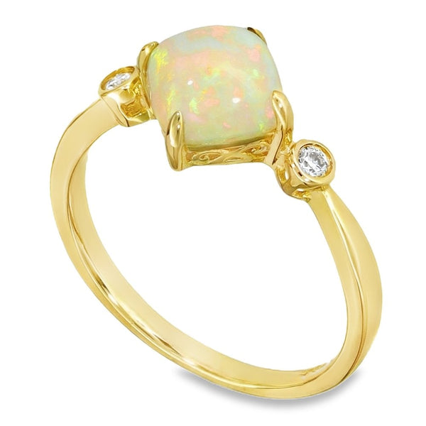 9ct Yellow Gold Opal & Diamond Ring - Size N