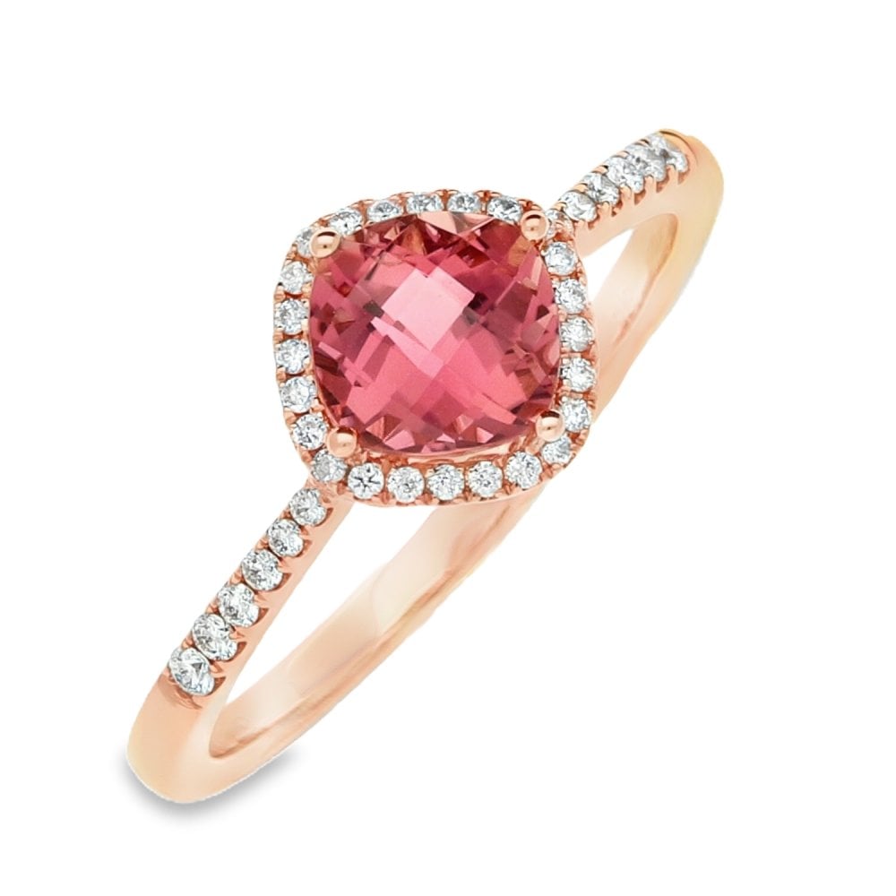Ladies 9ct Rose Gold Diamond And Pink Tourmaline Ring - 0.15ct
