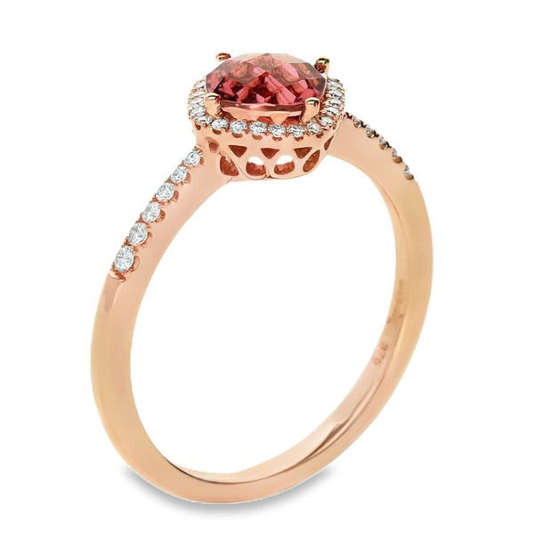 Ladies 9ct Rose Gold Diamond And Pink Tourmaline Ring - 0.15ct