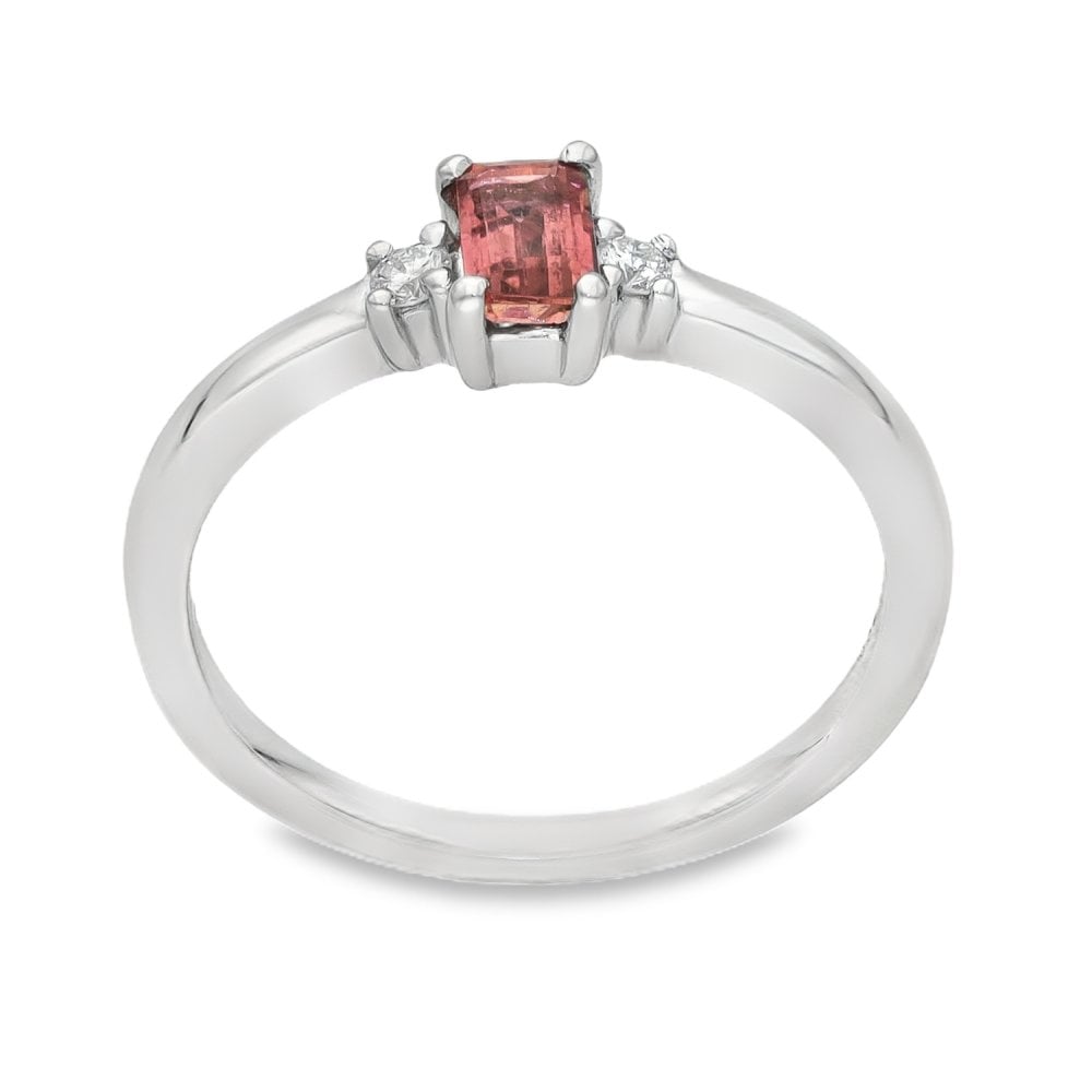 Ladies 9ct White Gold Diamond & Pink Tourmaline Ring - Size J