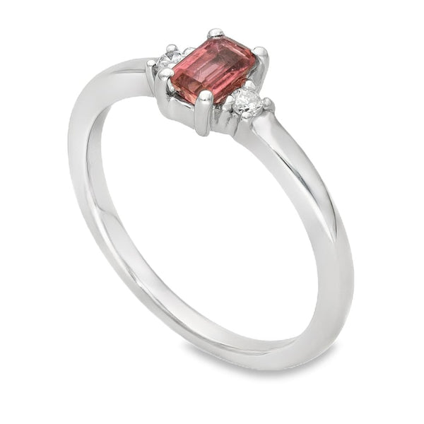 Ladies 9ct White Gold Diamond & Pink Tourmaline Ring - Size J