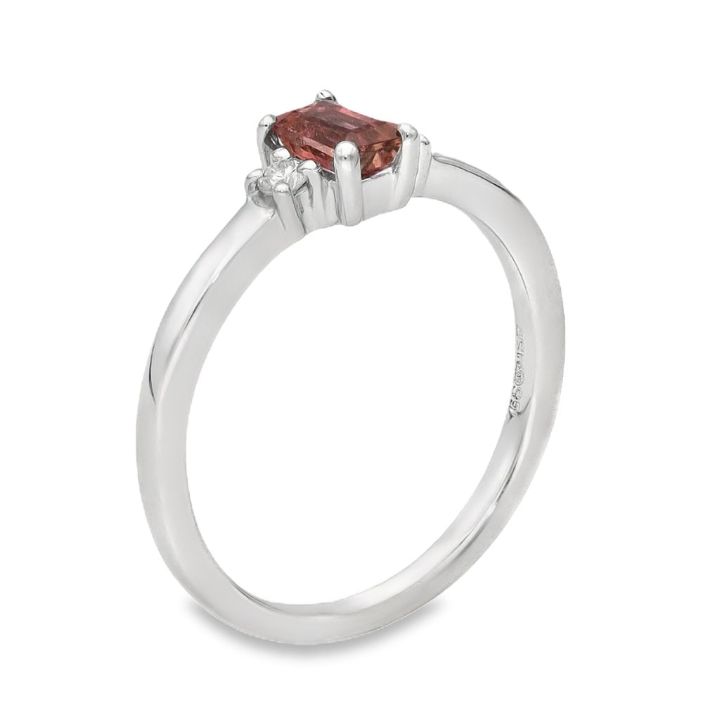 Ladies 9ct White Gold Diamond & Pink Tourmaline Ring - Size J