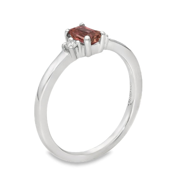 Ladies 9ct White Gold Diamond & Pink Tourmaline Ring - Size J