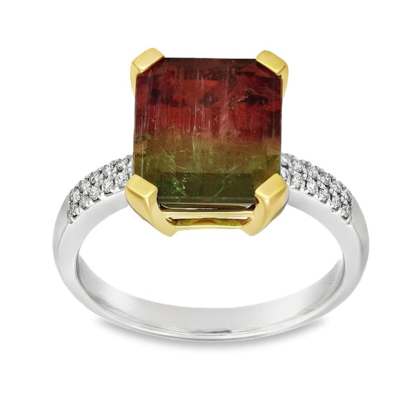 18ct Gold Watermelon Tourmaline & Diamond Ring - 4.70ct