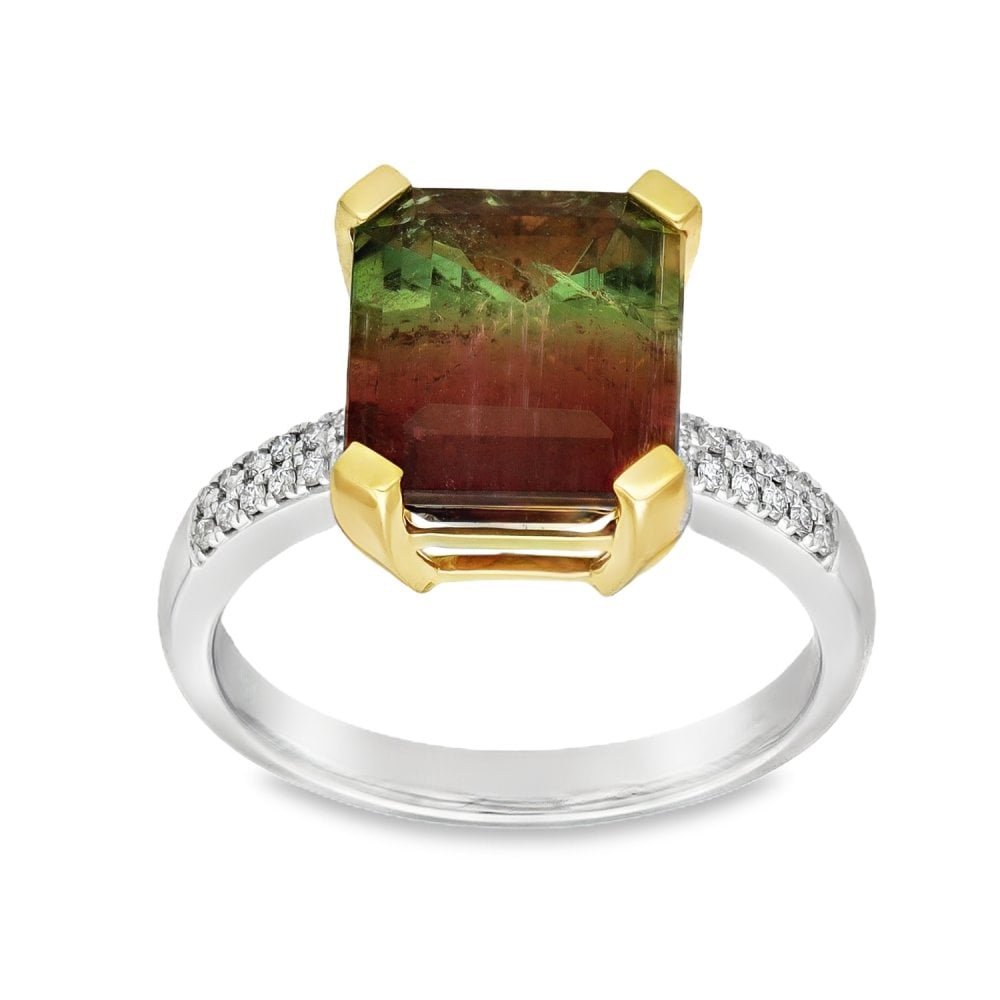 18ct Gold Watermelon Tourmaline & Diamond Ring - 4.70ct