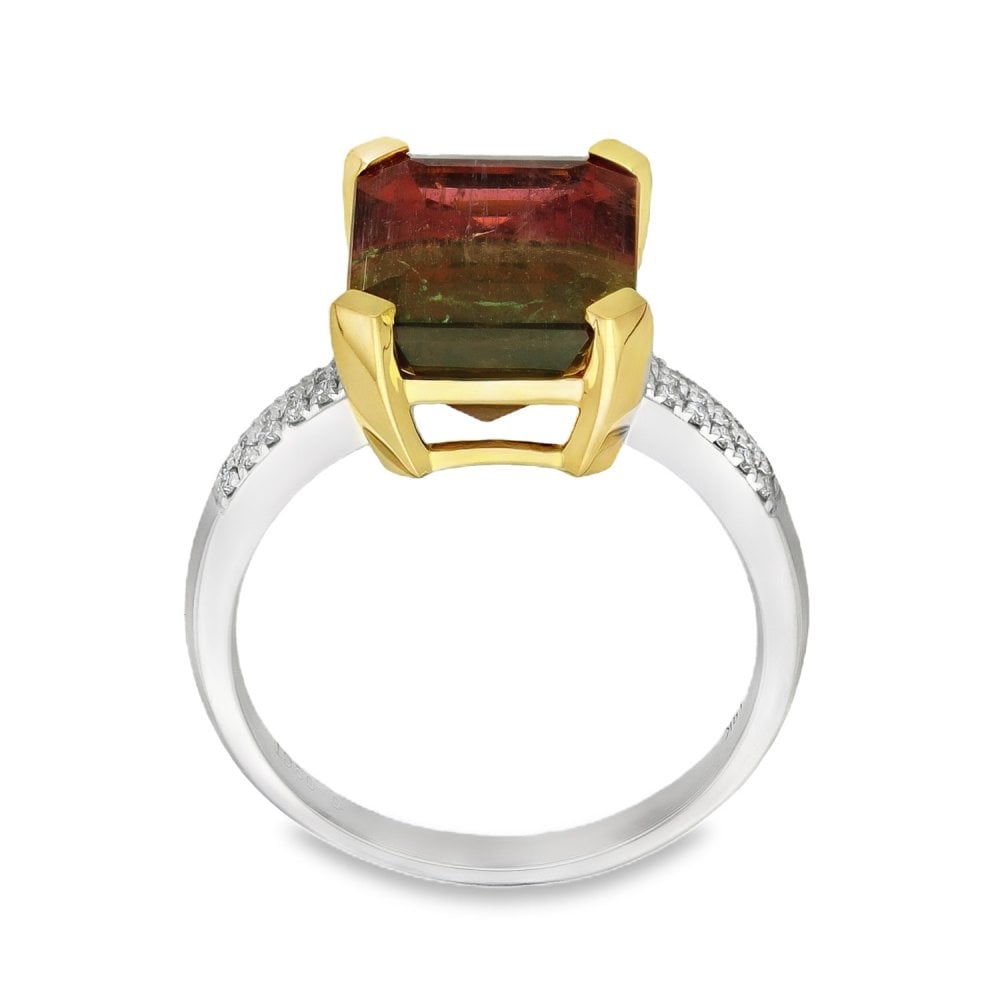 18ct Gold Watermelon Tourmaline & Diamond Ring - 4.70ct