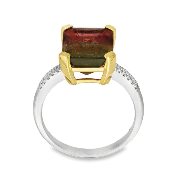 18ct Gold Watermelon Tourmaline & Diamond Ring - 4.70ct