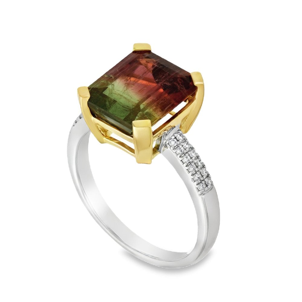 18ct Gold Watermelon Tourmaline & Diamond Ring - 4.70ct