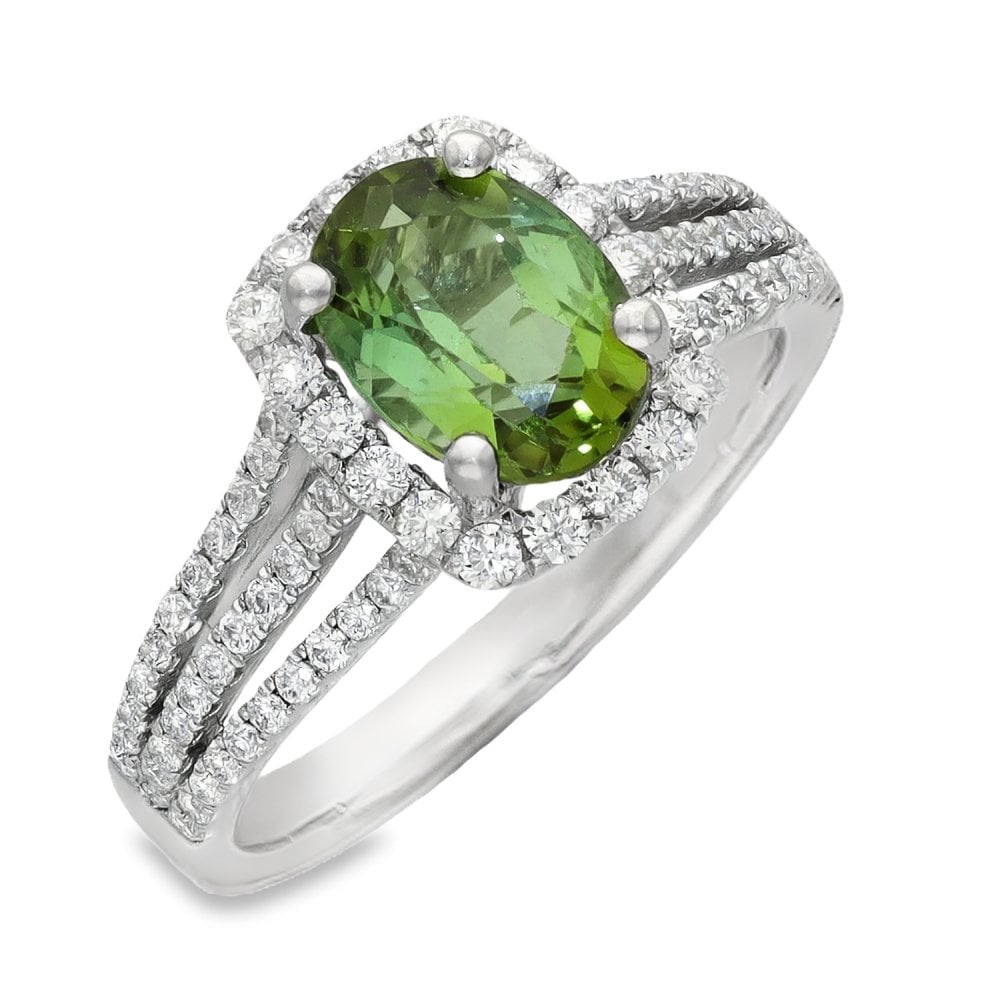 18ct White Gold Diamond & Green Tourmaline Cluster Ring - 0.50ct